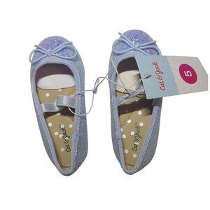 Cat and Jack, girls' ballet flats, blue with glitter, size 5, NWT